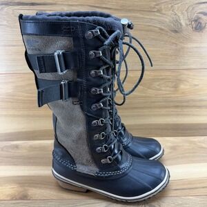 Sorel Conquest Carly II Tall Boots Womens 6 Gray Black Duck Lace up